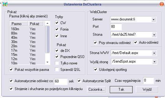 alternatywne ustawienia DXClustera